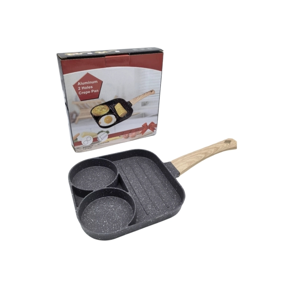 Aluminum Crepe Pan with Wooden Handle - Gray